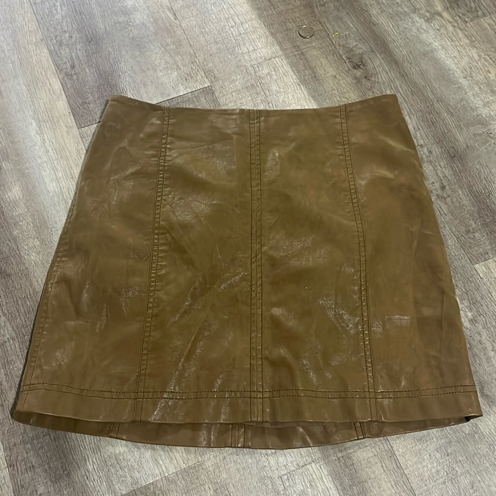Free People Faux Leather Brown Mini Skirt